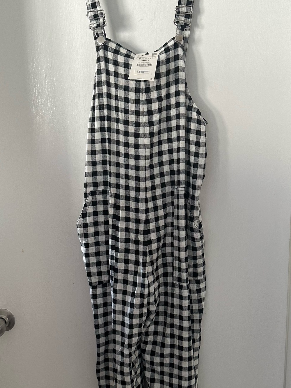 Zara Black & White Gingham Pinafore Overalls